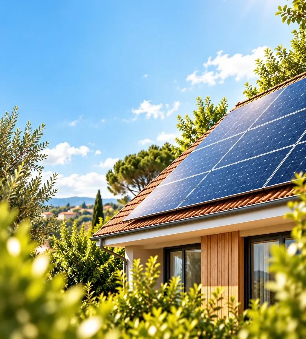 Maison individuelle méditerranéenne équipée de panneaux solaires en toiture